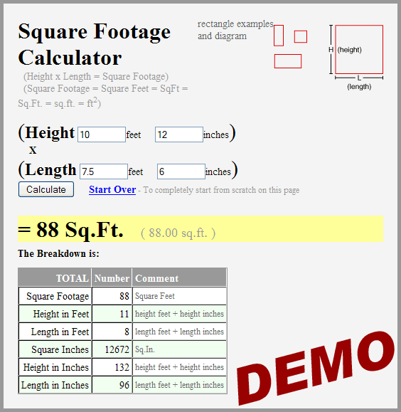 Calculate Area Square Feet 30