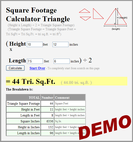 Triangle Square Feet Calculated